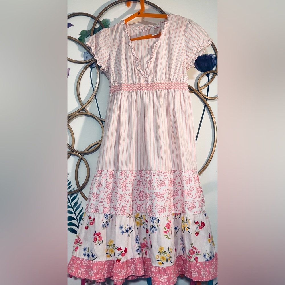 Pink and White Striped Little girls Dress